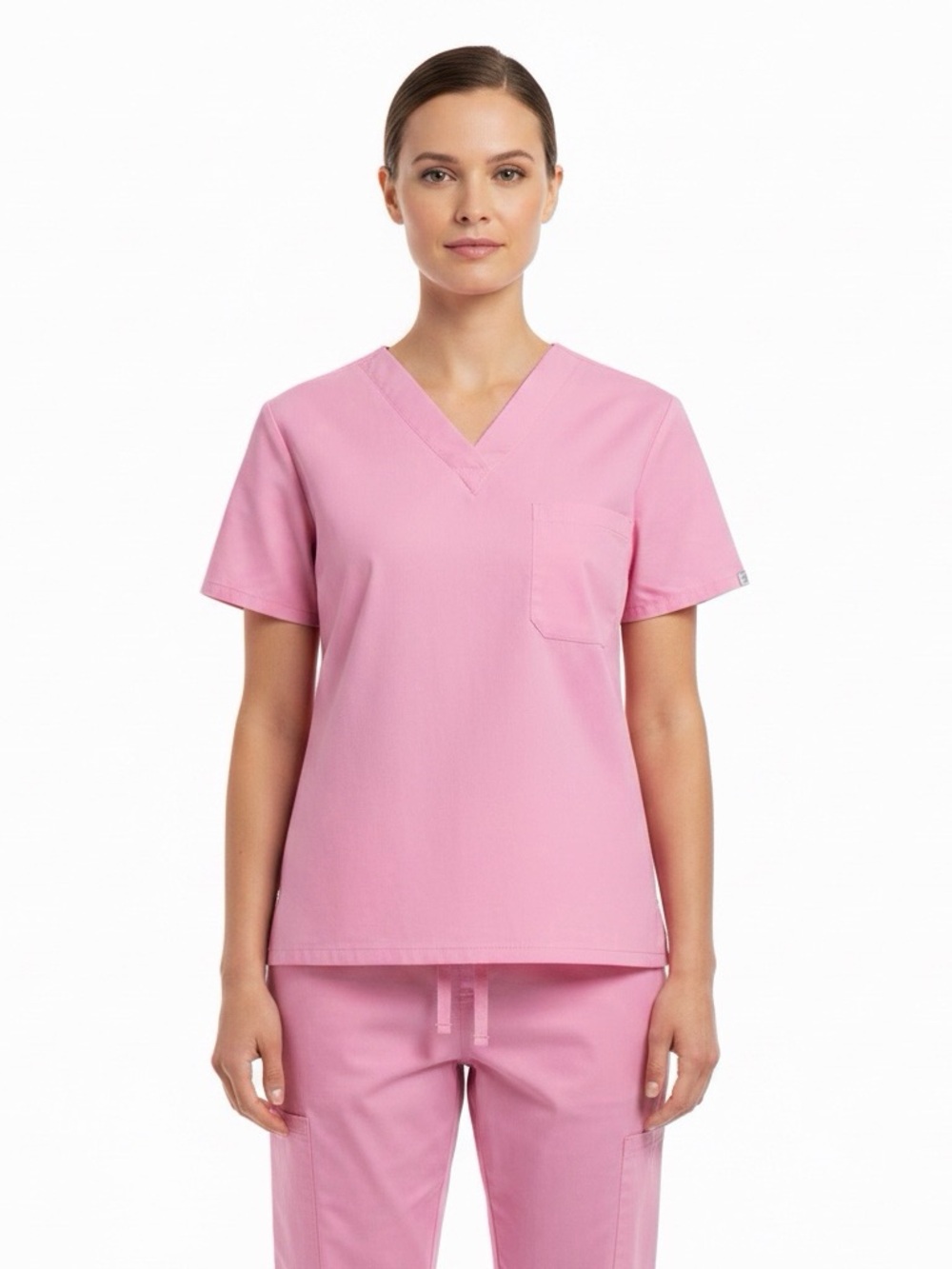 Pink Women's V-Neck Scrub Top and Drawstring Pants Set